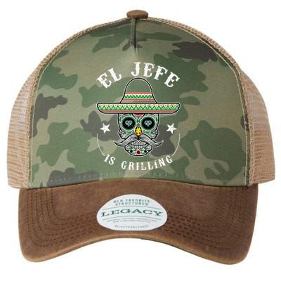 El Jefe Is Grilling Stand Back Funny Mexican Dad Jefe Legacy Tie Dye Trucker Hat