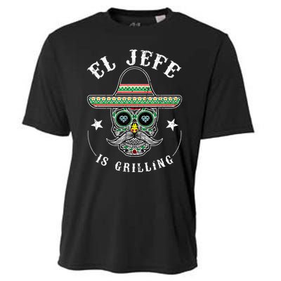 El Jefe Is Grilling Stand Back Funny Mexican Dad Jefe Cooling Performance Crew T-Shirt