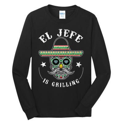 El Jefe Is Grilling Stand Back Funny Mexican Dad Jefe Tall Long Sleeve T-Shirt