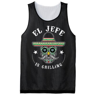 El Jefe Is Grilling Stand Back Funny Mexican Dad Jefe Mesh Reversible Basketball Jersey Tank