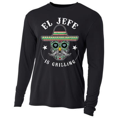 El Jefe Is Grilling Stand Back Funny Mexican Dad Jefe Cooling Performance Long Sleeve Crew