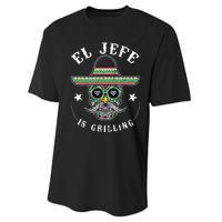 El Jefe Is Grilling Stand Back Funny Mexican Dad Jefe Performance Sprint T-Shirt