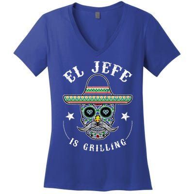 El Jefe Is Grilling Stand Women's V-Neck T-Shirt