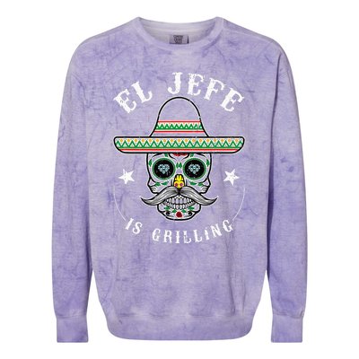 El Jefe Is Grilling Stand Back Funny Mexican Dad Jefe Colorblast Crewneck Sweatshirt