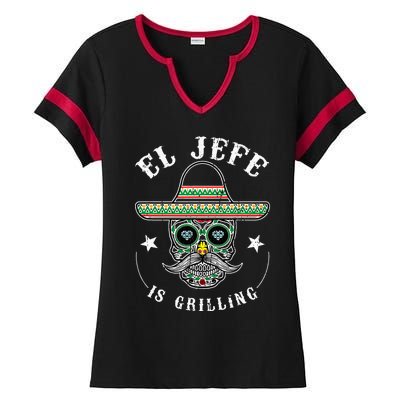 El Jefe Is Grilling Stand Back Funny Mexican Dad Jefe Ladies Halftime Notch Neck Tee