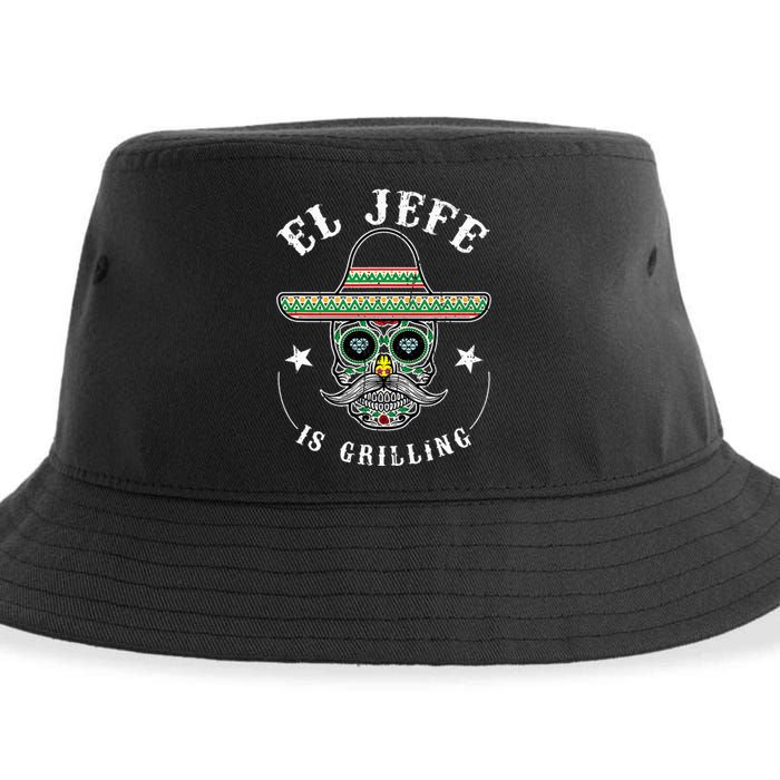 El Jefe Is Grilling Stand Back Funny Mexican Dad Jefe Sustainable Bucket Hat