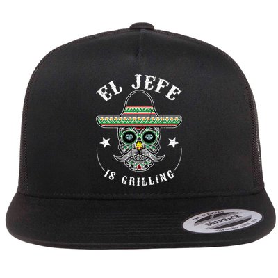 El Jefe Is Grilling Stand Back Funny Mexican Dad Jefe Flat Bill Trucker Hat