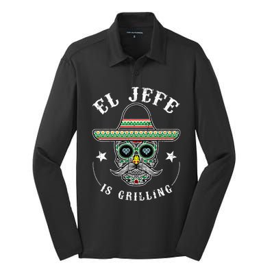 El Jefe Is Grilling Stand Back Funny Mexican Dad Jefe Silk Touch Performance Long Sleeve Polo