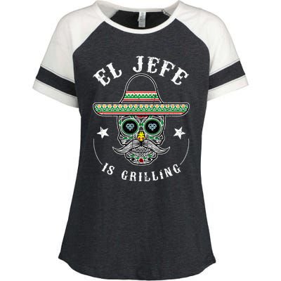 El Jefe Is Grilling Stand Back Funny Mexican Dad Jefe Enza Ladies Jersey Colorblock Tee