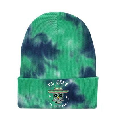 El Jefe Is Grilling Stand Back Funny Mexican Dad Jefe Tie Dye 12in Knit Beanie