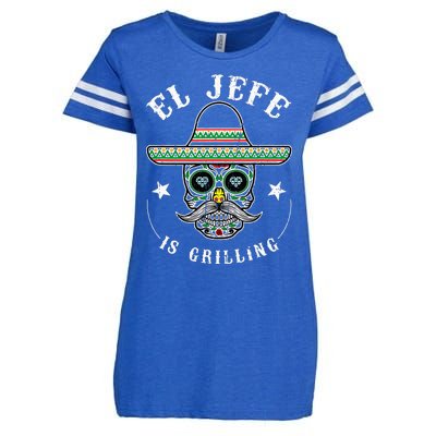 El Jefe Is Grilling Stand Back Funny Mexican Dad Jefe Enza Ladies Jersey Football T-Shirt