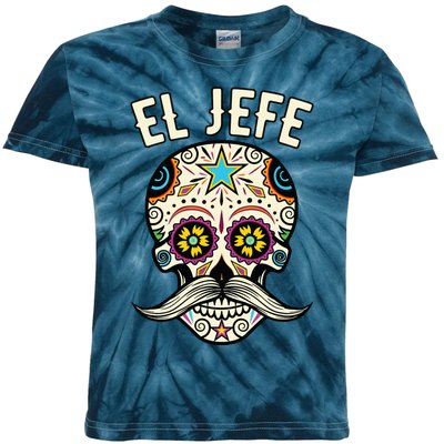 El Jefe Mexican Boss Sugar Skull Day Of The Dead Kids Tie-Dye T-Shirt