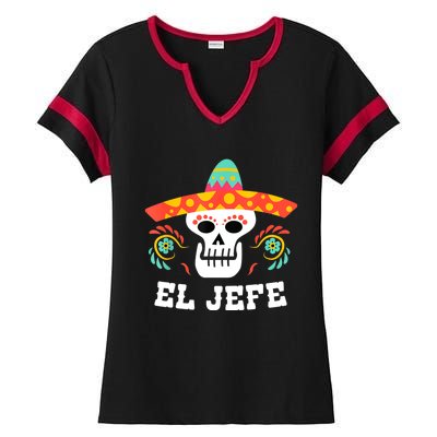 El Jefe Mexican Skull Day Of The Dead Ladies Halftime Notch Neck Tee