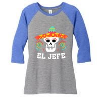 El Jefe Mexican Skull Day Of The Dead Women's Tri-Blend 3/4-Sleeve Raglan Shirt