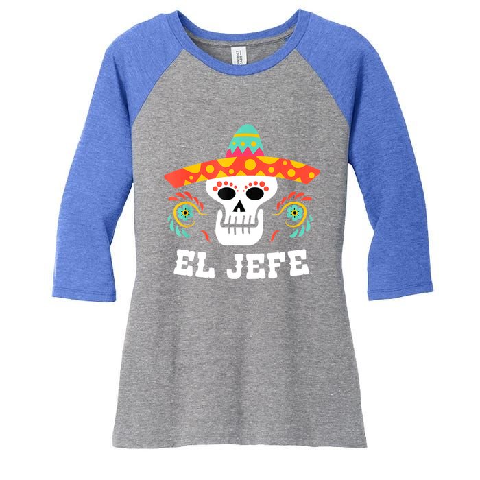 El Jefe Mexican Skull Day Of The Dead Women's Tri-Blend 3/4-Sleeve Raglan Shirt