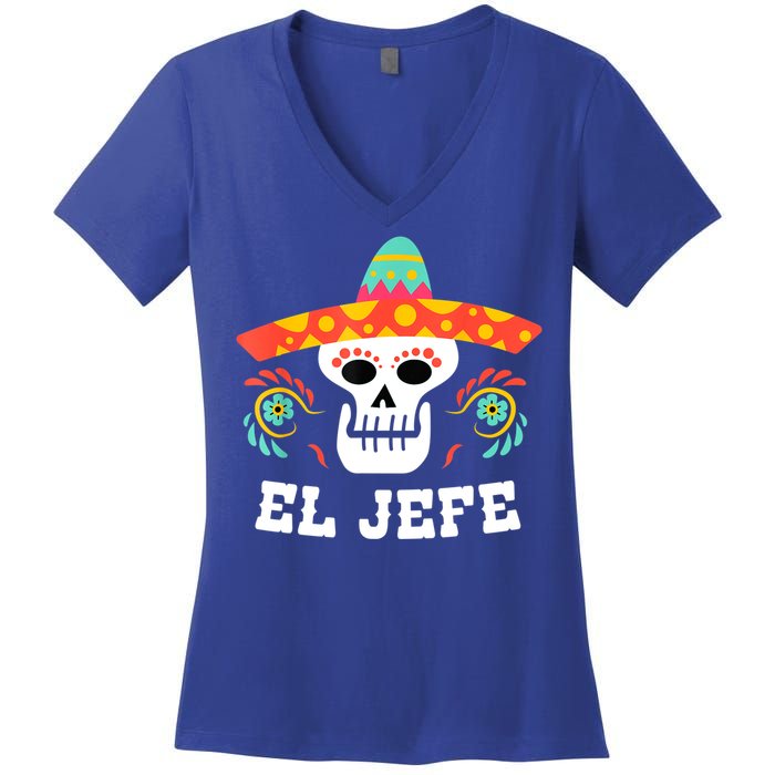 El Jefe Mexican Skull Day Of The Dead Women's V-Neck T-Shirt