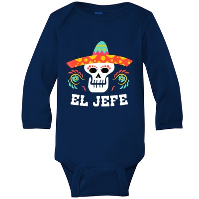 El Jefe Mexican Skull Day Of The Dead Baby Long Sleeve Bodysuit