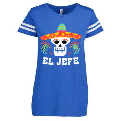 El Jefe Mexican Skull Day Of The Dead Enza Ladies Jersey Football T-Shirt