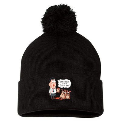 Easter Joke Sorry I Thought It Was A Chocolate Rabbit Pom Pom 12in Knit Beanie