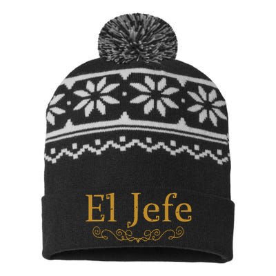 El Jefe The Boss In Spanish Funny Mexican Boss Gift USA-Made Snowflake Beanie