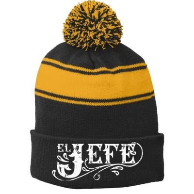 El Jefe The Boss In Spanish Funny Mexican Quote Stripe Pom Pom Beanie