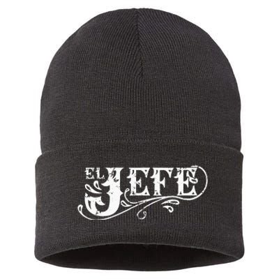 El Jefe The Boss In Spanish Funny Mexican Quote Sustainable Knit Beanie