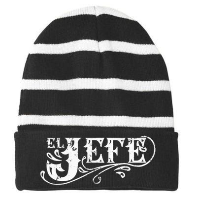 El Jefe The Boss In Spanish Funny Mexican Quote Striped Beanie with Solid Band