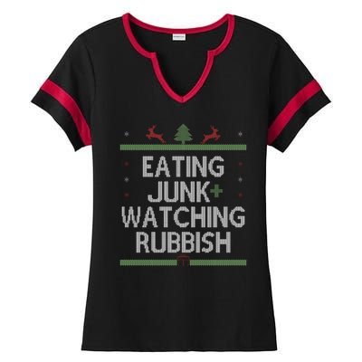 Eating Junk Watching Rubbish Funny Christmas Ladies Halftime Notch Neck Tee