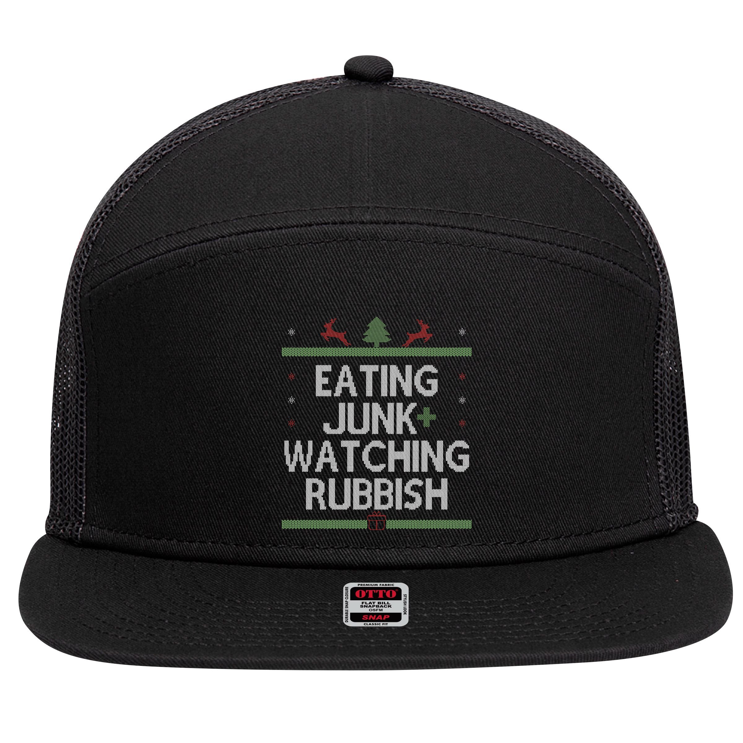 Eating Junk Watching Rubbish Funny Christmas 7 Panel Mesh Trucker Snapback Hat