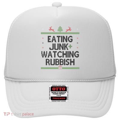 Eating Junk Watching Rubbish Funny Christmas High Crown Mesh Back Trucker Hat