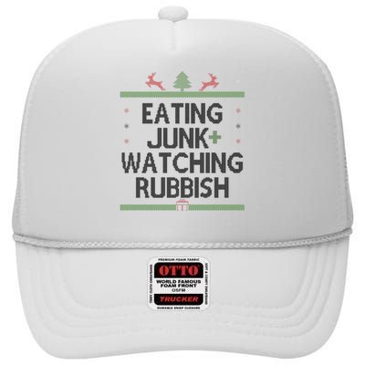 Eating Junk Watching Rubbish Funny Christmas High Crown Mesh Back Trucker Hat