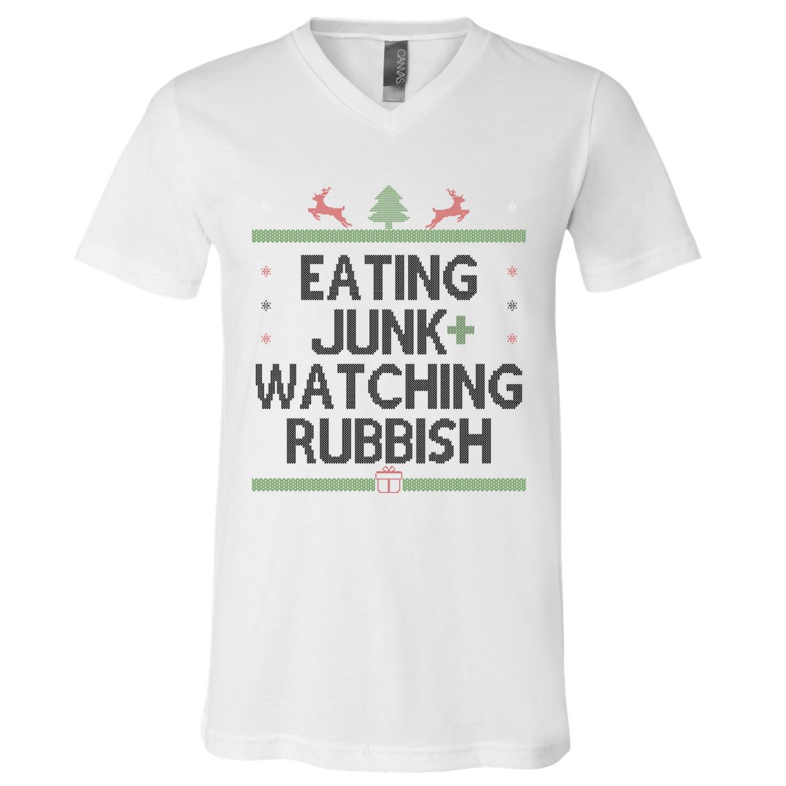 Eating Junk Watching Rubbish Funny Christmas V-Neck T-Shirt