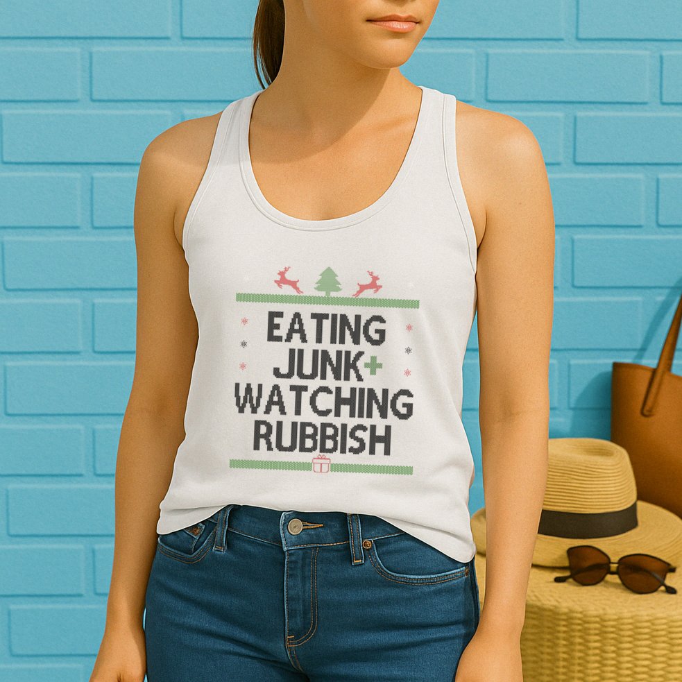 Eating Junk Watching Rubbish Funny Christmas Womens Tank Top