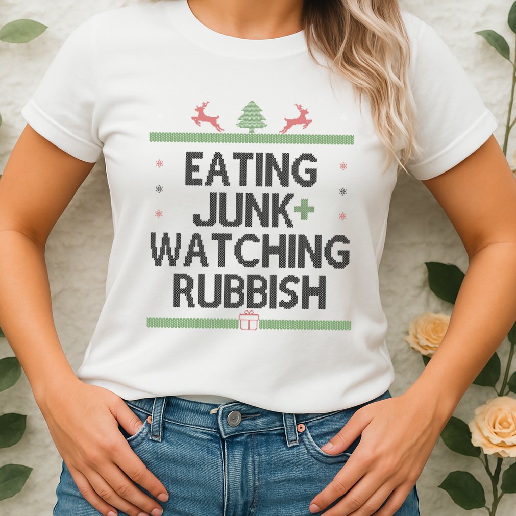 Eating Junk Watching Rubbish Funny Christmas Womens T-Shirt