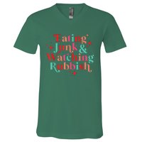 Eating Junk & Watching Rubbish Funny Christmas V-Neck T-Shirt