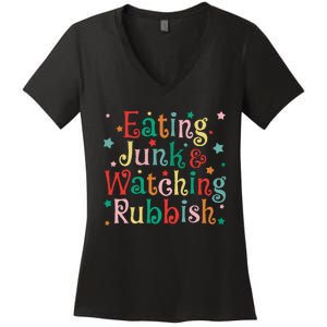 Eating Junk Xmas Food And Watching Rubbish Christmas Funny Women's V-Neck T-Shirt