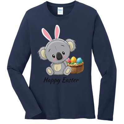 Easter Koala, Cute Kawaii Style, Rabbit Ears, Basket Of Ears Ladies Long Sleeve Shirt