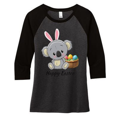 Easter Koala, Cute Kawaii Style, Rabbit Ears, Basket Of Ears Women's Tri-Blend 3/4-Sleeve Raglan Shirt