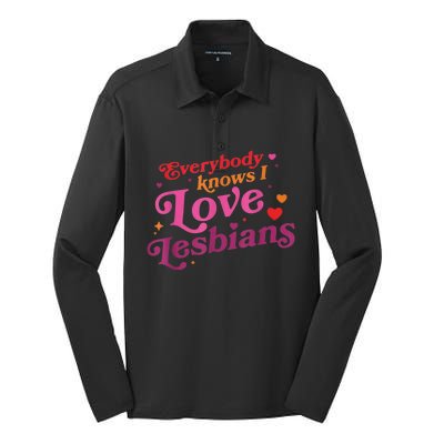 Everybody Knows I Love Lesbians Heart LGBT Valentine's Day Silk Touch Performance Long Sleeve Polo