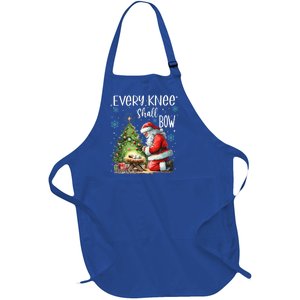 Every Knee Shall Bow Santa Christmas Nativity Scene Xmas Gift Full-Length Apron With Pockets