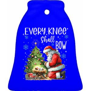 Every Knee Shall Bow Santa Christmas Nativity Scene Xmas Gift Ceramic Bell Ornament