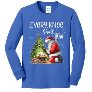 Every Knee Shall Bow Santa Christmas Nativity Scene Xmas Great Gift Kids Long Sleeve Shirt