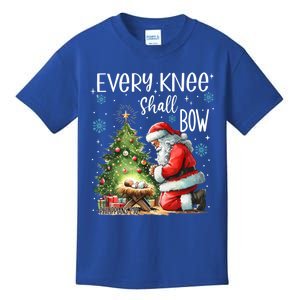 Every Knee Shall Bow Santa Christmas Nativity Scene Xmas Great Gift Kids T-Shirt