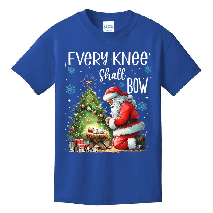 Every Knee Shall Bow Santa Christmas Nativity Scene Xmas Great Gift Kids T-Shirt