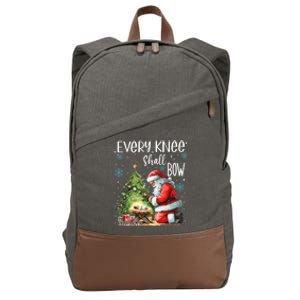 Every Knee Shall Bow Santa Christmas Nativity Scene Xmas Great Gift Cotton Canvas Backpack