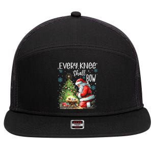 Every Knee Shall Bow Santa Christmas Nativity Scene Xmas 7 Panel Mesh Trucker Snapback Hat