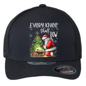 Every Knee Shall Bow Santa Christmas Nativity Scene Xmas Flexfit Unipanel Trucker Cap