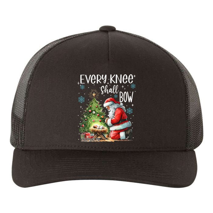 Every Knee Shall Bow Santa Christmas Nativity Scene Xmas Yupoong Adult 5-Panel Trucker Hat