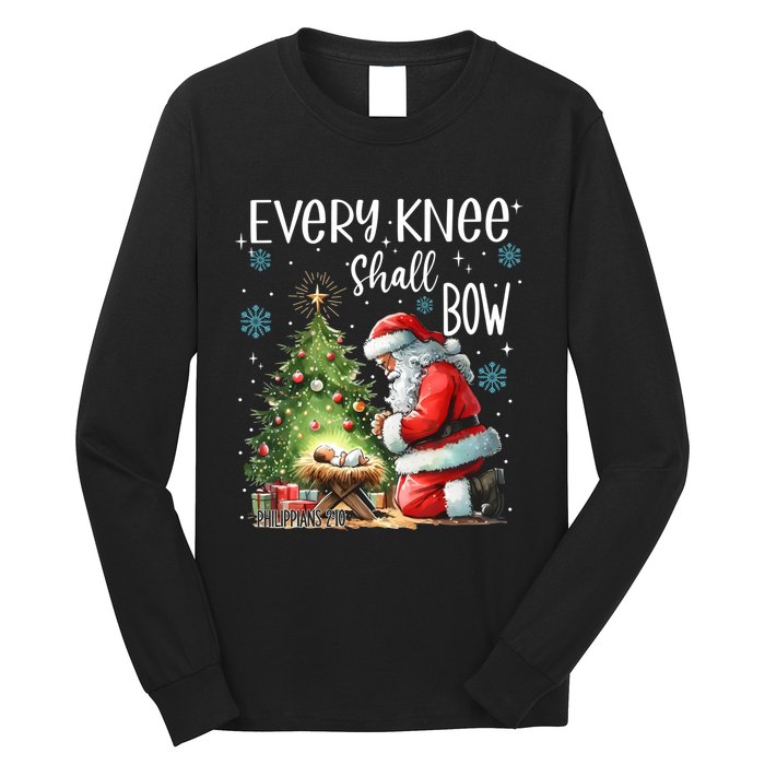 Every Knee Shall Bow Santa Christmas Nativity Scene Xmas Long Sleeve Shirt