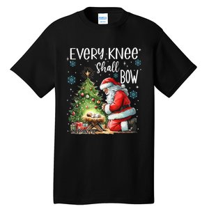 Every Knee Shall Bow Santa Christmas Nativity Scene Xmas Tall T-Shirt